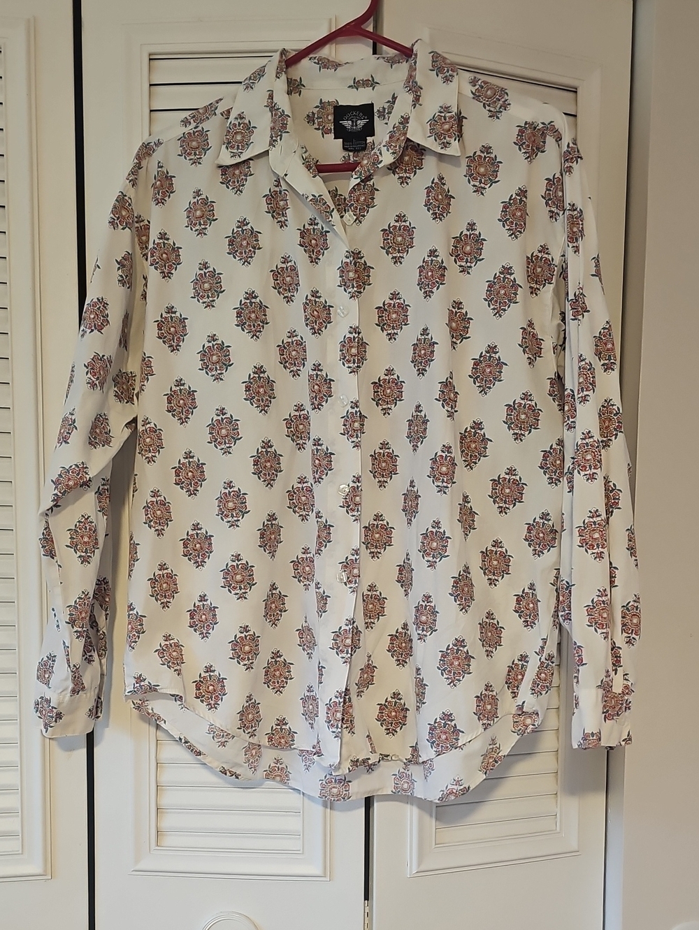 Dockers Cream Button-Down Shirt with Brown and Rust Medallion Print